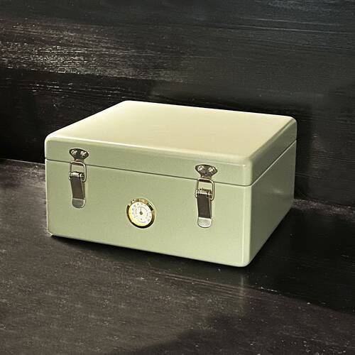 Mezmob İspanyol Sedir Humidor Puro Kutusu Baskı Kilitli Fitilli Haki Yeşil Lake Boya Analog