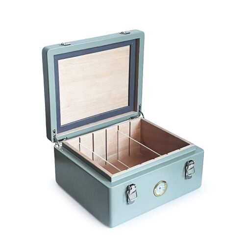 Mezmob İspanyol Sedir Humidor Puro Kutusu Baskı Kilitli Fitilli Haki Yeşil Lake Boya Analog - 1