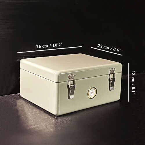 Mezmob İspanyol Sedir Humidor Puro Kutusu Baskı Kilitli Fitilli Haki Yeşil Lake Boya Analog - 5
