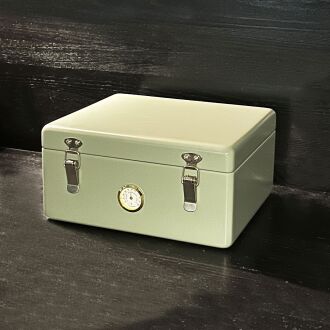 Mezmob İspanyol Sedir Humidor Puro Kutusu Baskı Kilitli Fitilli Haki Yeşil Lake Boya Analog - 8