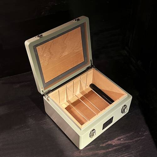 Mezmob İspanyol Sedir Humidor Puro Kutusu Baskı Kilitli Fitilli Haki Yeşil Lake Boya Dijital
