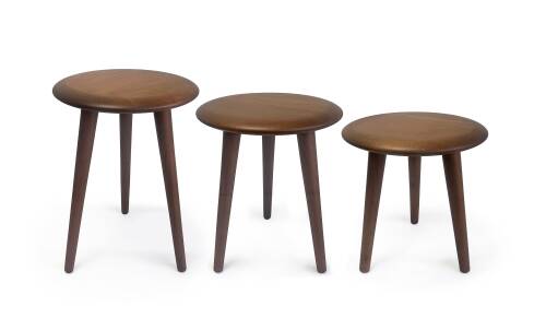 Mezmob Masif Kayın Tabure Sehpa 3'lü Set Saksılık Üç Ayaklı Yuvarlak Ceviz - 2