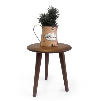 Mezmob Masif Kayın Tabure Sehpa 3'lü Set Saksılık Üç Ayaklı Yuvarlak Ceviz - 6