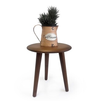 Mezmob Masif Kayın Tabure Sehpa Üç Ayaklı Yuvarlak Ceviz - 7