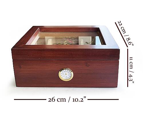 Mezmob Masif Yerli Sedir Ağacı Humidor Puro Kutusu Camlı 2 Bölmeli Analog - Defolu - 4