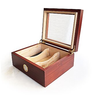 Mezmob Masif Yerli Sedir Ağacı Humidor Puro Kutusu Camlı 2 Bölmeli Analog - Defolu - 5