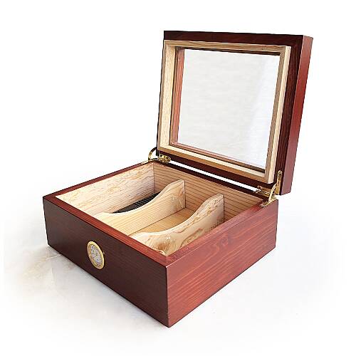 Mezmob Masif Yerli Sedir Ağacı Humidor Puro Kutusu Camlı 2 Bölmeli Analog - Defolu - 5