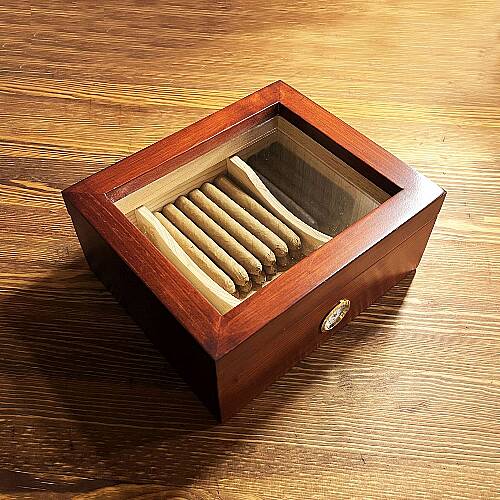 Mezmob Masif Yerli Sedir Ağacı Humidor Puro Kutusu Camlı 2 Bölmeli Analog - Defolu - 8