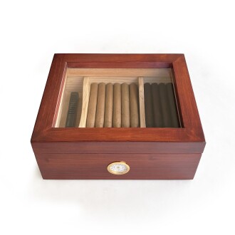 Mezmob Masif Yerli Sedir Ağacı Humidor Puro Kutusu Camlı 2 Bölmeli Analog - 2
