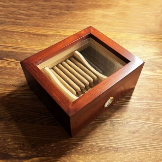 Mezmob Masif Yerli Sedir Ağacı Humidor Puro Kutusu Camlı 2 Bölmeli Analog - 8