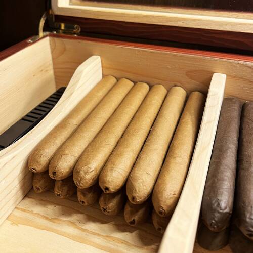 Mezmob Masif Yerli Sedir Ağacı Humidor Puro Kutusu Camlı 2 Bölmeli Analog - 9