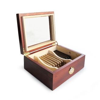 Mezmob Masif Yerli Sedir Ağacı Humidor Puro Kutusu Camlı 2 Bölmeli Analog - 3