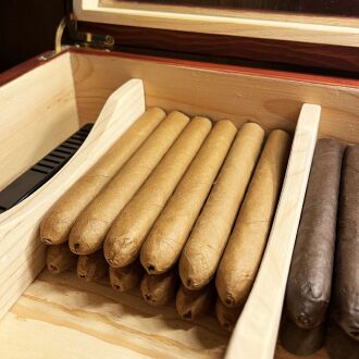 Mezmob Masif Yerli Sedir Ağacı Humidor Puro Kutusu Camlı 2 Bölmeli Analog - 9