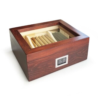 Mezmob Masif Yerli Sedir Ağacı Humidor Puro Kutusu Camlı 2 Bölmeli Dijital 
