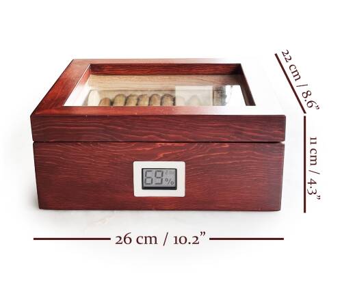 Mezmob Masif Yerli Sedir Ağacı Humidor Puro Kutusu Camlı 2 Bölmeli Dijital - 4