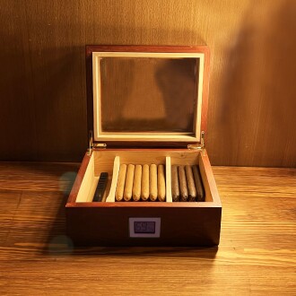 Mezmob Masif Yerli Sedir Ağacı Humidor Puro Kutusu Camlı 2 Bölmeli Dijital - 7
