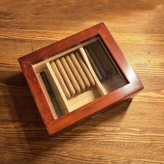 Mezmob Masif Yerli Sedir Ağacı Humidor Puro Kutusu Camlı 2 Bölmeli Dijital - 8