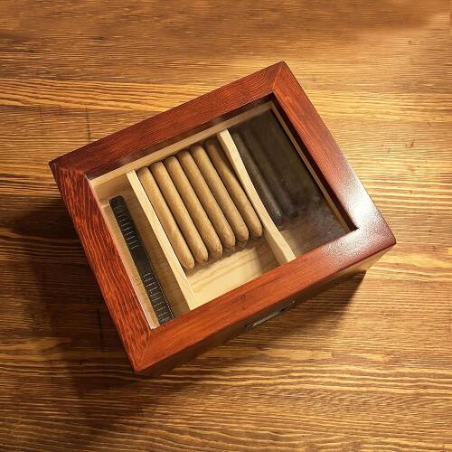 Mezmob Masif Yerli Sedir Ağacı Humidor Puro Kutusu Camlı 2 Bölmeli Dijital - 8