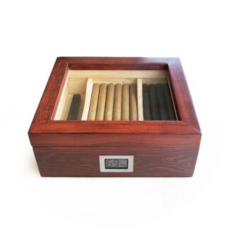 Mezmob Masif Yerli Sedir Ağacı Humidor Puro Kutusu Camlı 2 Bölmeli Dijital - 2