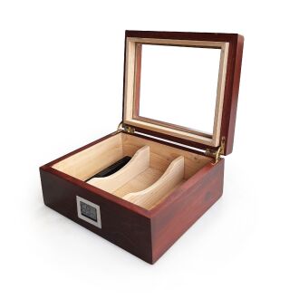 Mezmob Masif Yerli Sedir Ağacı Humidor Puro Kutusu Camlı 2 Bölmeli Dijital - 5