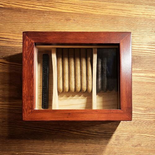 Mezmob Masif Yerli Sedir Ağacı Humidor Puro Kutusu Camlı 2 Bölmeli Dijital - 9