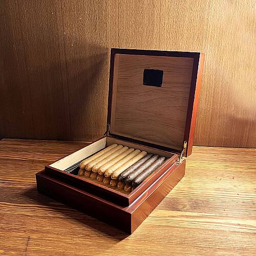 Mezmob Masif Yerli Sedir Ağacı Humidor Puro Kutusu Küçük Boy Dijital-Defolu - 8