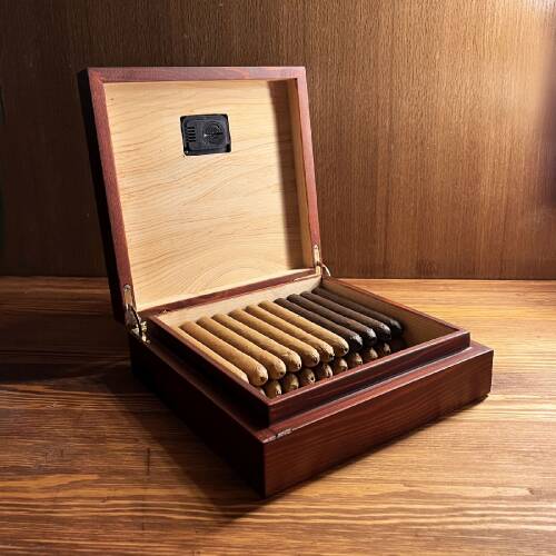 Mezmob Masif Yerli Sedir Ağacı Humidor Puro Kutusu Küçük Boy Dijital - 6