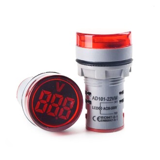 Mini Dijital Voltmetre 22MM AC 60-500V LED Kırmızı Işık - 3