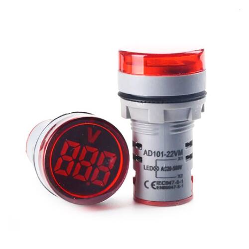 Mini Dijital Voltmetre 22MM AC 60-500V LED Kırmızı Işık - 3