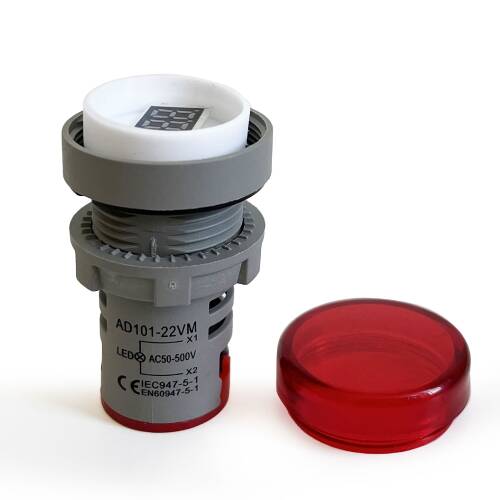 Mini Dijital Voltmetre 22MM AC 60-500V LED Kırmızı Işık - 6