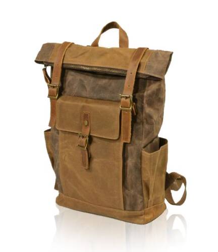 Muchuan 9120 Kanvas Deri Retro Sırt Çantası Kahverengi - 3
