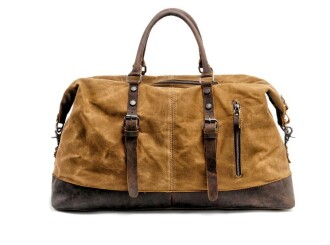 Muchuan Canvas Leather Short Stay Travel Bag (Khaki)