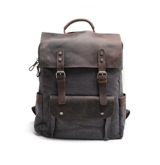 Muchuan - Muchuan Retro Leather Canvas College Backpack Charcoal