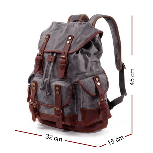 Muchuan Su Geçirmez Kanvas Retro Sırt Çantası (Füme) - 2