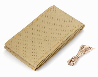 OEM Beige Leather Steering Wheel Cover with Stitching