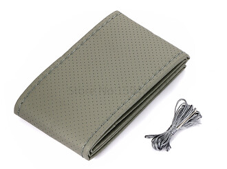 OEM Grey Leather Steering Wheel Cover with Stitching