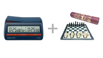Set of PS-1688 Digital Chess Game Clock and Star School Tournament Chess Set Foldable Green - Thumbnail