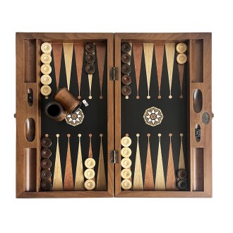 Pure Dişbudak Siyah Masif Ahşap Tavla Numeratörlü 