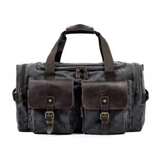Retro Kanvas Deri Seyahat Spor Çantası (Gri) 