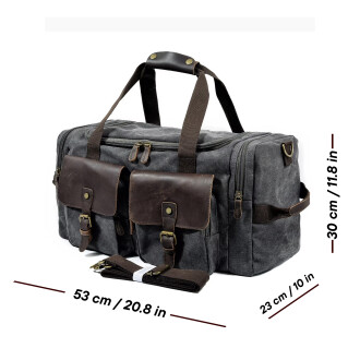 Retro Kanvas Deri Seyahat Spor Çantası (Gri) - 4