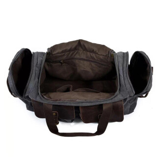 Retro Kanvas Deri Seyahat Spor Çantası (Gri) - 5