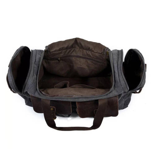 Retro Kanvas Deri Seyahat Spor Çantası (Gri) - 5