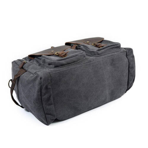 Retro Kanvas Deri Seyahat Spor Çantası (Gri) - 10