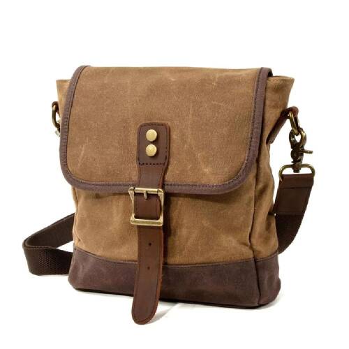 Retro Kanvas Gündelik Küçük Postacı Çanta Mumlu Su Geçirmez (Haki) - 2