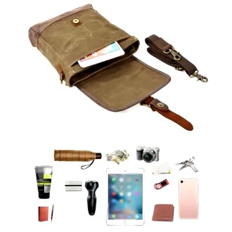 Retro Kanvas Gündelik Küçük Postacı Çanta Mumlu Su Geçirmez (Haki) - 6