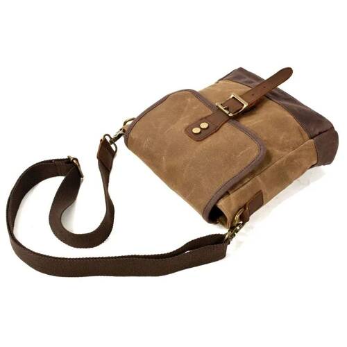 Retro Kanvas Gündelik Küçük Postacı Çanta Mumlu Su Geçirmez (Haki) - 8