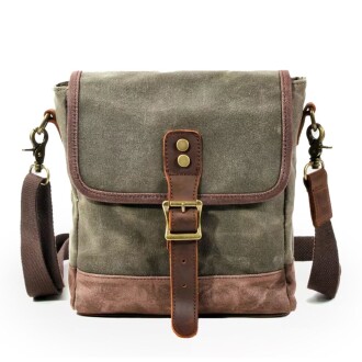 Waterproof Waxed Retro Canvas Casual Small Messenger Bag (Khaki Green)