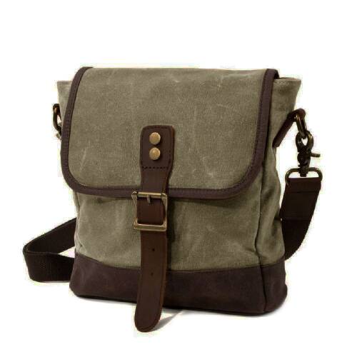 Retro Kanvas Gündelik Küçük Postacı Çanta Mumlu Su Geçirmez (Haki Yeşil) - 2