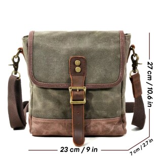 Retro Kanvas Gündelik Küçük Postacı Çanta Mumlu Su Geçirmez (Haki Yeşil) - 4