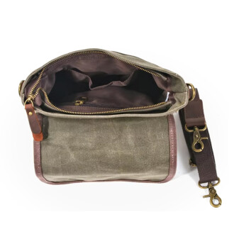 Retro Kanvas Gündelik Küçük Postacı Çanta Mumlu Su Geçirmez (Haki Yeşil) - 7